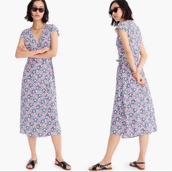 J. Crew Dresses Jcrew Floral Wrap Midi Dress Made In India Poshmark